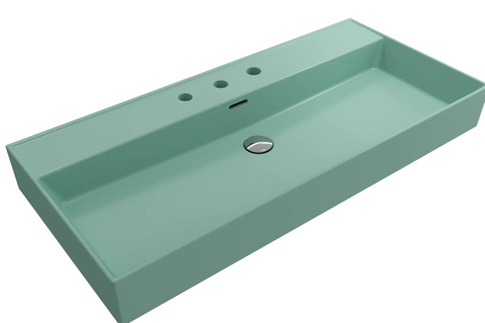 BOCCHI Milano 40" Rectangle Wallmount Fireclay Bathroom Sink, Matte Mint Green, 3 Faucet Hole, 1378-033-0127