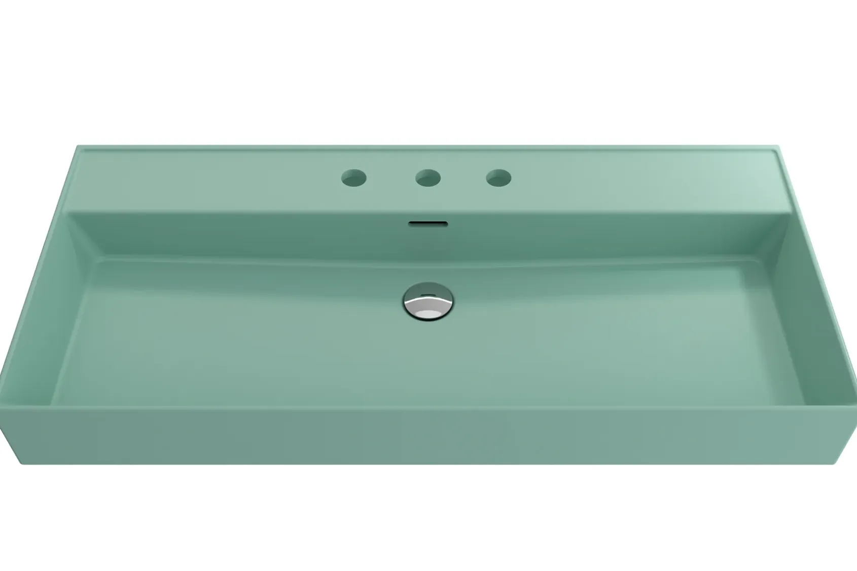 BOCCHI Milano 40" Rectangle Wallmount Fireclay Bathroom Sink, Matte Mint Green, 3 Faucet Hole, 1378-033-0127