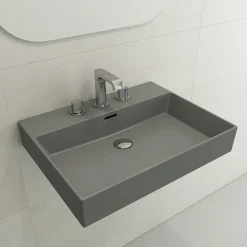 BOCCHI Milano 24" Rectangle Wallmount Fireclay Bathroom Sink, Matte Gray, 3 Faucet Hole, 1376-006-0127