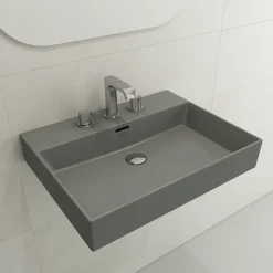 BOCCHI Milano 24" Rectangle Wallmount Fireclay Bathroom Sink, Matte Gray, 3 Faucet Hole, 1376-006-0127