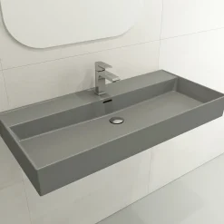 BOCCHI Milano 40" Rectangle Wallmount Fireclay Bathroom Sink, Matte Gray, Single Faucet Hole, 1378-006-0126