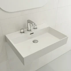 BOCCHI Milano 24" Rectangle Wallmount Fireclay Bathroom Sink, White, 3 Faucet Hole, 1376-001-0127