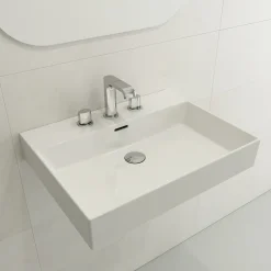 BOCCHI Milano 24" Rectangle Wallmount Fireclay Bathroom Sink, White, 3 Faucet Hole, 1376-001-0127