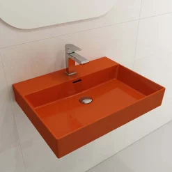 BOCCHI Milano 24" Rectangle Wallmount Fireclay Bathroom Sink, Orange, Single Faucet Hole, 1376-012-0126