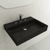 BOCCHI Milano 24" Rectangle Wallmount Fireclay Bathroom Sink, Matte Black, 3 Faucet Hole, 1376-004-0127
