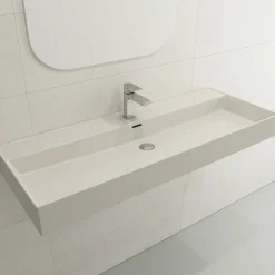 BOCCHI Milano 48" Rectangle Wallmount Fireclay Bathroom Sink, Biscuit, Single Faucet Hole, 1394-014-0126