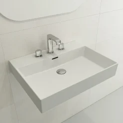 BOCCHI Milano 24" Rectangle Wallmount Fireclay Bathroom Sink, Matte White, 3 Faucet Hole, 1376-002-0127