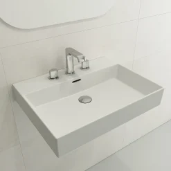 BOCCHI Milano 24" Rectangle Wallmount Fireclay Bathroom Sink, Matte White, 3 Faucet Hole, 1376-002-0127