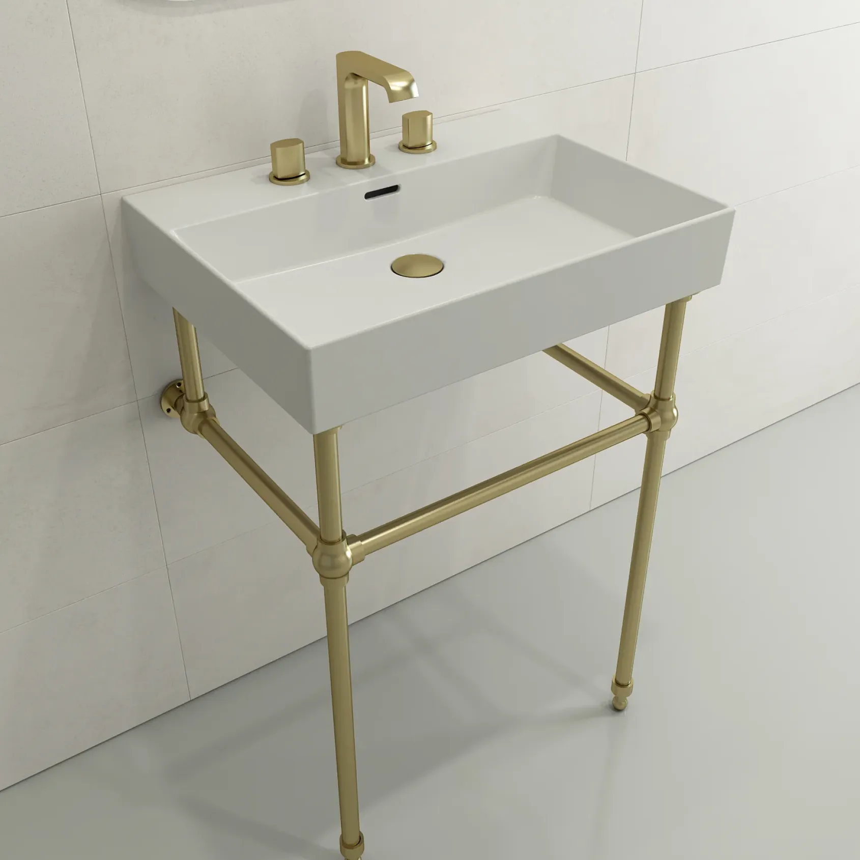 BOCCHI Milano 24" Rectangle Wallmount Fireclay Bathroom Sink, Matte White, 3 Faucet Hole, 1376-002-0127