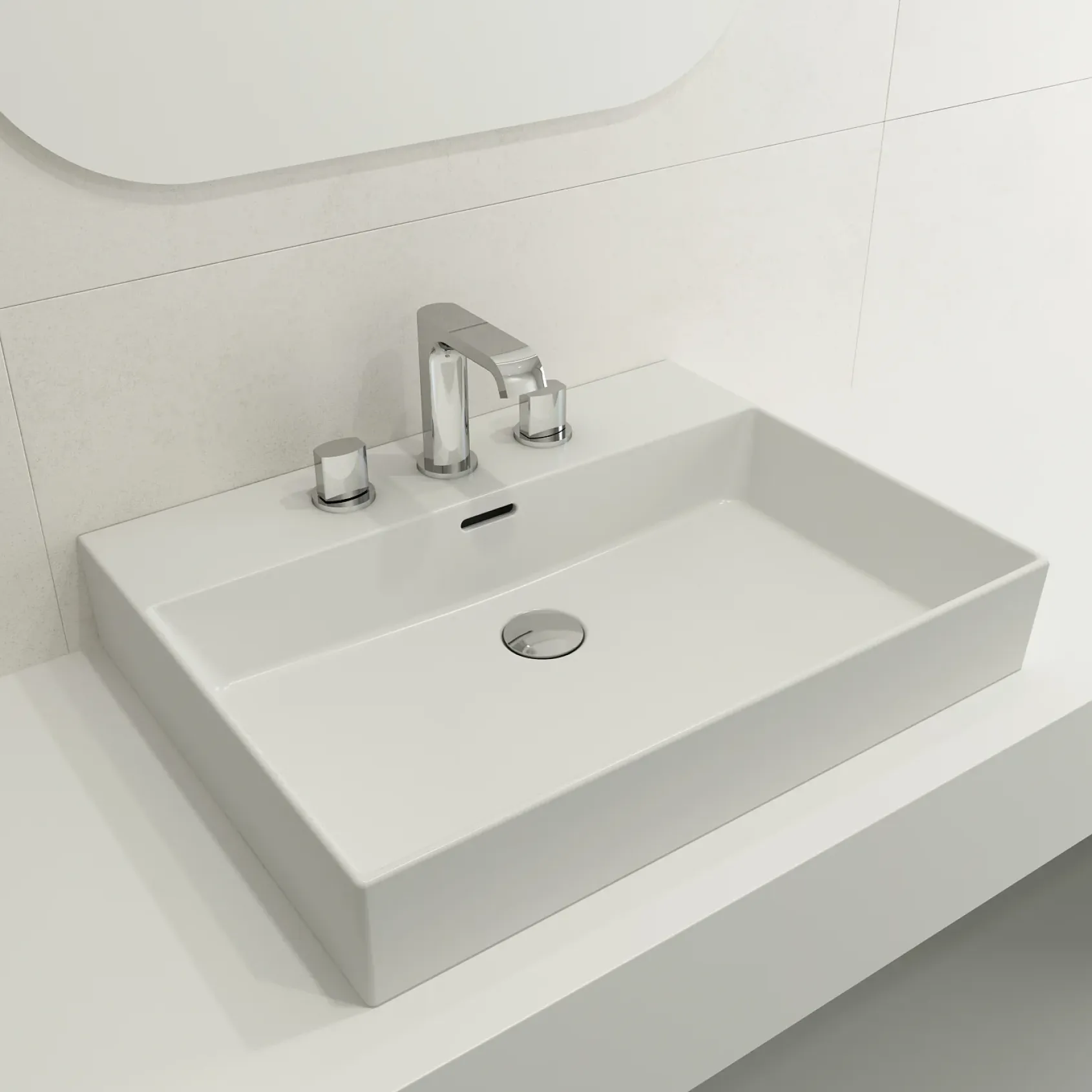 BOCCHI Milano 24" Rectangle Wallmount Fireclay Bathroom Sink, Matte White, 3 Faucet Hole, 1376-002-0127