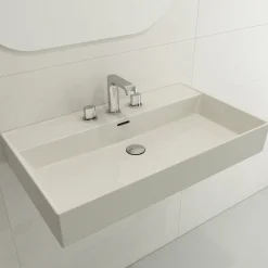 BOCCHI Milano 32" Rectangle Wallmount Fireclay Bathroom Sink, Biscuit, 3 Faucet Hole, 1377-014-0127