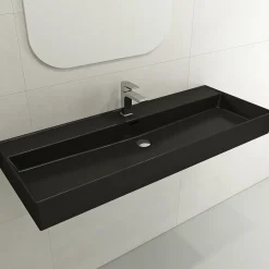 BOCCHI Milano 48" Rectangle Wallmount Fireclay Bathroom Sink, Matte Black, Single Faucet Hole, 1394-004-0126