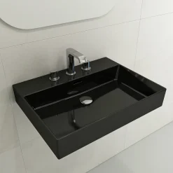 BOCCHI Milano 24" Rectangle Wallmount Fireclay Bathroom Sink, Black, 3 Faucet Hole, 1376-005-0127