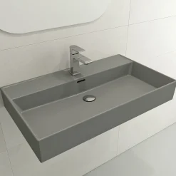 BOCCHI Milano 32" Rectangle Wallmount Fireclay Bathroom Sink, Matte Gray, Single Faucet Hole, 1377-006-0126