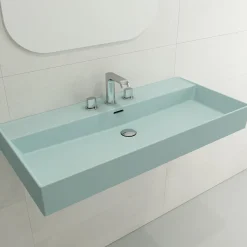 BOCCHI Milano 40" Rectangle Wallmount Fireclay Bathroom Sink, Matte Ice Blue, 3 Faucet Hole, 1378-029-0127