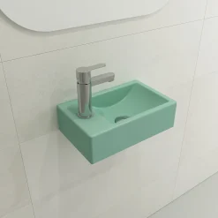 BOCCHI Milano 15" Small Rectangle Wallmount Fireclay Bathroom Sink, Matte Mint Green, Single Faucet Hole, 1418-033-0126