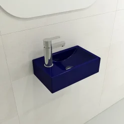 BOCCHI Milano Small 15" Rectangle Wallmount Fireclay Bathroom Sink, Sapphire Blue, Single Faucet Hole, 1418-010-0126