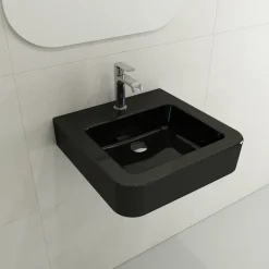 BOCCHI Parma 20" Rectangle Wallmount Fireclay Bathroom Sink, Black, Single Faucet Hole, 1122-005-0126