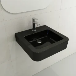 BOCCHI Parma 20" Rectangle Wallmount Fireclay Bathroom Sink, Black, Single Faucet Hole, 1122-005-0126