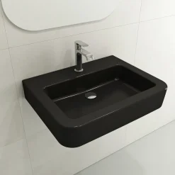 BOCCHI Parma 26" Rectangle Wallmount Fireclay Bathroom Sink, Matte Black, Single Faucet Hole, 1123-004-0126