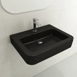 BOCCHI Parma 26" Rectangle Wallmount Fireclay Bathroom Sink, Matte Black, Single Faucet Hole, 1123-004-0126