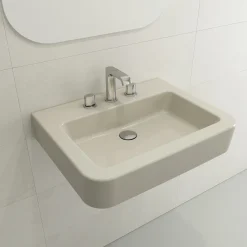 BOCCHI Parma 26" Rectangle Wallmount Fireclay Bathroom Sink, Biscuit, 3 Faucet Hole, 1123-014-0127