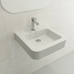 BOCCHI Parma 20" Rectangle Wallmount Fireclay Bathroom Sink, Matte White, Single Faucet Hole, 1122-002-0126