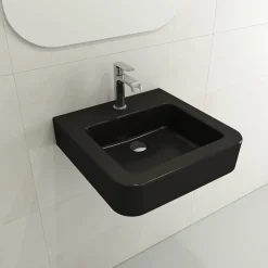 BOCCHI Parma 20" Rectangle Wallmount Fireclay Bathroom Sink, Matte Black, Single Faucet Hole, 1122-004-0126