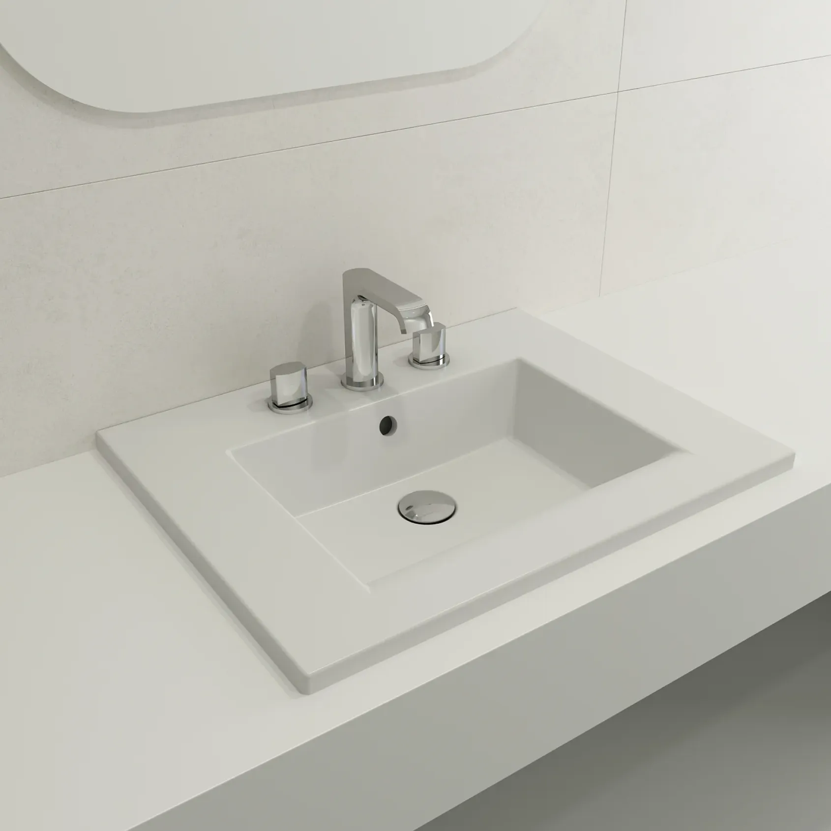 BOCCHI Ravenna 25" Rectangle Wallmount Fireclay Bathroom Sink, Matte White, 3 Faucet Hole, 1161-002-0127