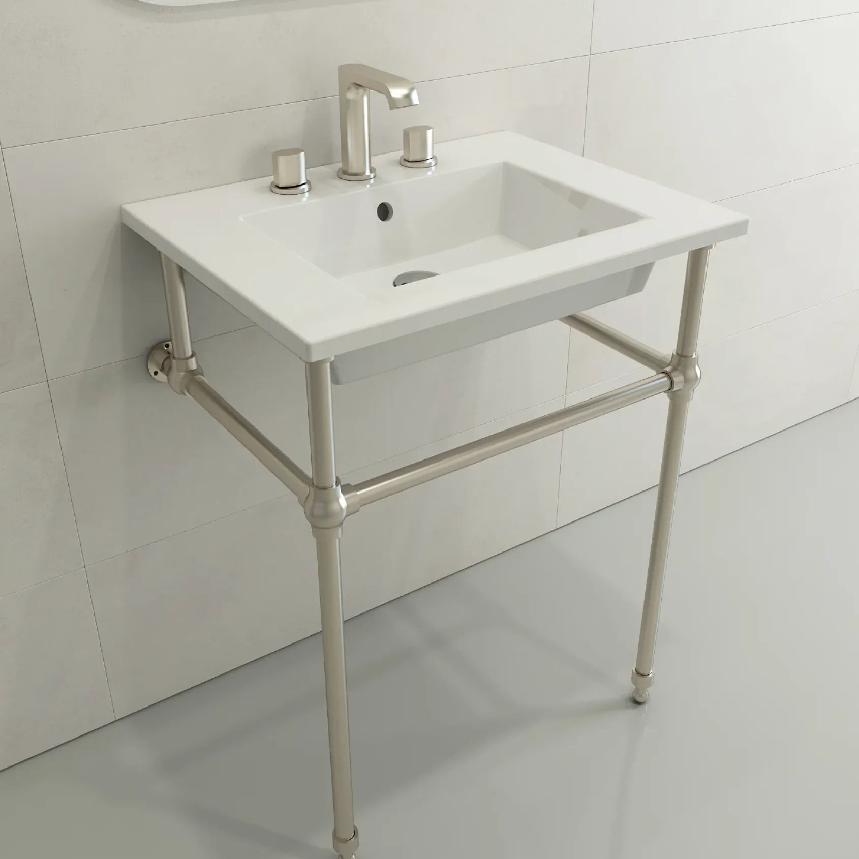 BOCCHI Ravenna 25" Rectangle Wallmount Fireclay Bathroom Sink, White, 3 Faucet Hole, 1161-001-0127