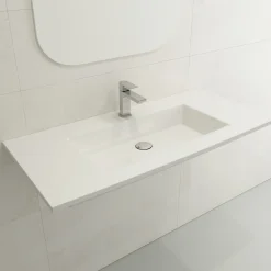 BOCCHI Ravenna 41" Rectangle Wallmount Fireclay Bathroom Sink, White, Single Faucet Hole, 1105-001-0126