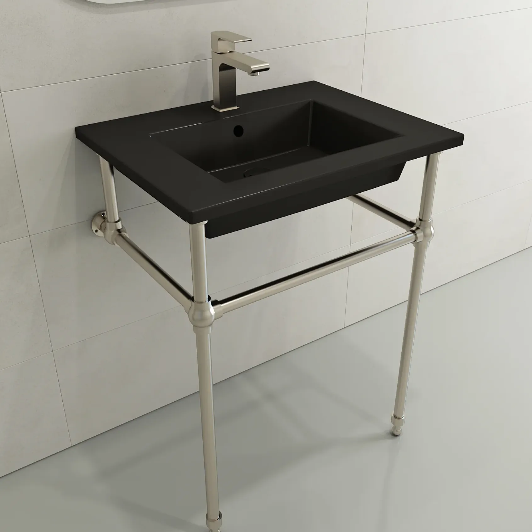 BOCCHI Ravenna 25" Rectangle Wallmount Fireclay Bathroom Sink, Matte Black, Single Faucet Hole, 1161-004-0126