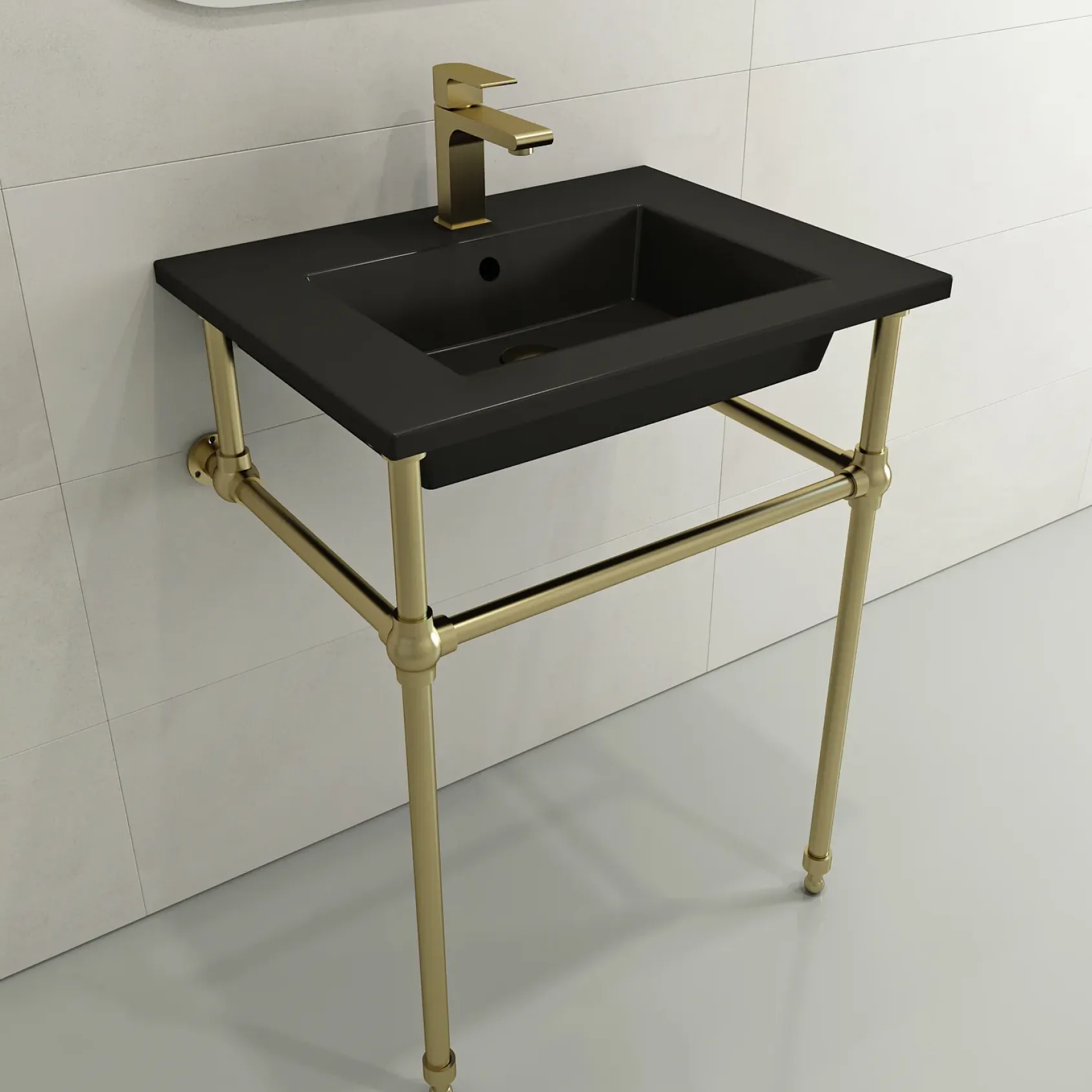 BOCCHI Ravenna 25" Rectangle Wallmount Fireclay Bathroom Sink, Matte Black, Single Faucet Hole, 1161-004-0126