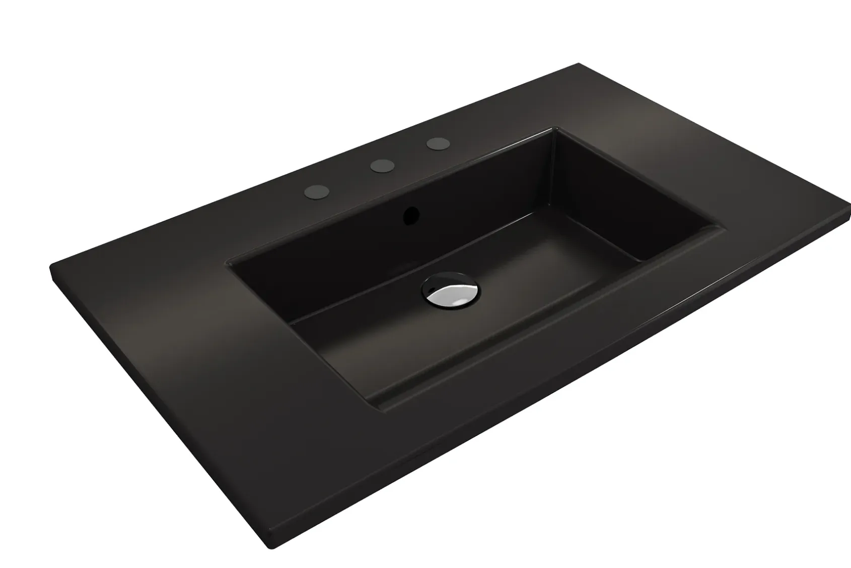 BOCCHI Ravenna 32" Rectangle Wallmount Fireclay Bathroom Sink, Matte Black, 3 Faucet Hole, 1113-004-0127