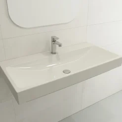 BOCCHI Scala 40" Rectangle Wallmount Fireclay Bathroom Sink, Biscuit, Single Faucet Hole, 1079-014-0126
