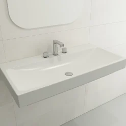 BOCCHI Scala 40" Rectangle Wallmount Fireclay Bathroom Sink, Matte White, 3 Faucet Hole, 1079-002-0127