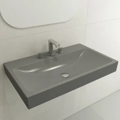 BOCCHI Scala 32" Rectangle Wallmount Fireclay Bathroom Sink, Matte Gray, 3 Faucet Hole, 1078-006-0127