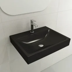 BOCCHI Scala 24" Rectangle Wallmount Fireclay Bathroom Sink, Matte Black, Single Faucet Hole, 1077-004-0126