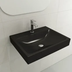 BOCCHI Scala 24" Rectangle Wallmount Fireclay Bathroom Sink, Matte Black, Single Faucet Hole, 1077-004-0126