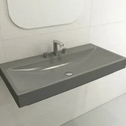BOCCHI Scala 40" Rectangle Wallmount Fireclay Bathroom Sink, Matte Gray, 3 Faucet Hole, 1079-006-0127