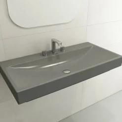 BOCCHI Scala 40" Rectangle Wallmount Fireclay Bathroom Sink, Matte Gray, 3 Faucet Hole, 1079-006-0127
