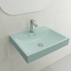 BOCCHI Scala 24" Rectangle Wallmount Fireclay Bathroom Sink, Matte Ice Blue, Single Faucet Hole, 1077-029-0126