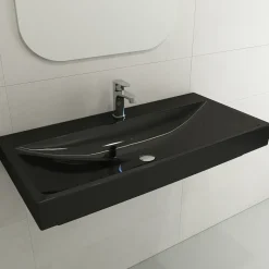 BOCCHI Scala 40" Rectangle Wallmount Fireclay Bathroom Sink, Black, Single Faucet Hole, 1079-005-0126
