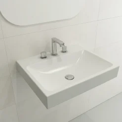 BOCCHI Scala 24" Rectangle Wallmount Fireclay Bathroom Sink, Matte White, 3 Faucet Hole, 1077-002-0127