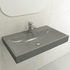 BOCCHI Scala 32" Rectangle Wallmount Fireclay Bathroom Sink, Matte Gray, Single Faucet Hole, 1078-006-0126