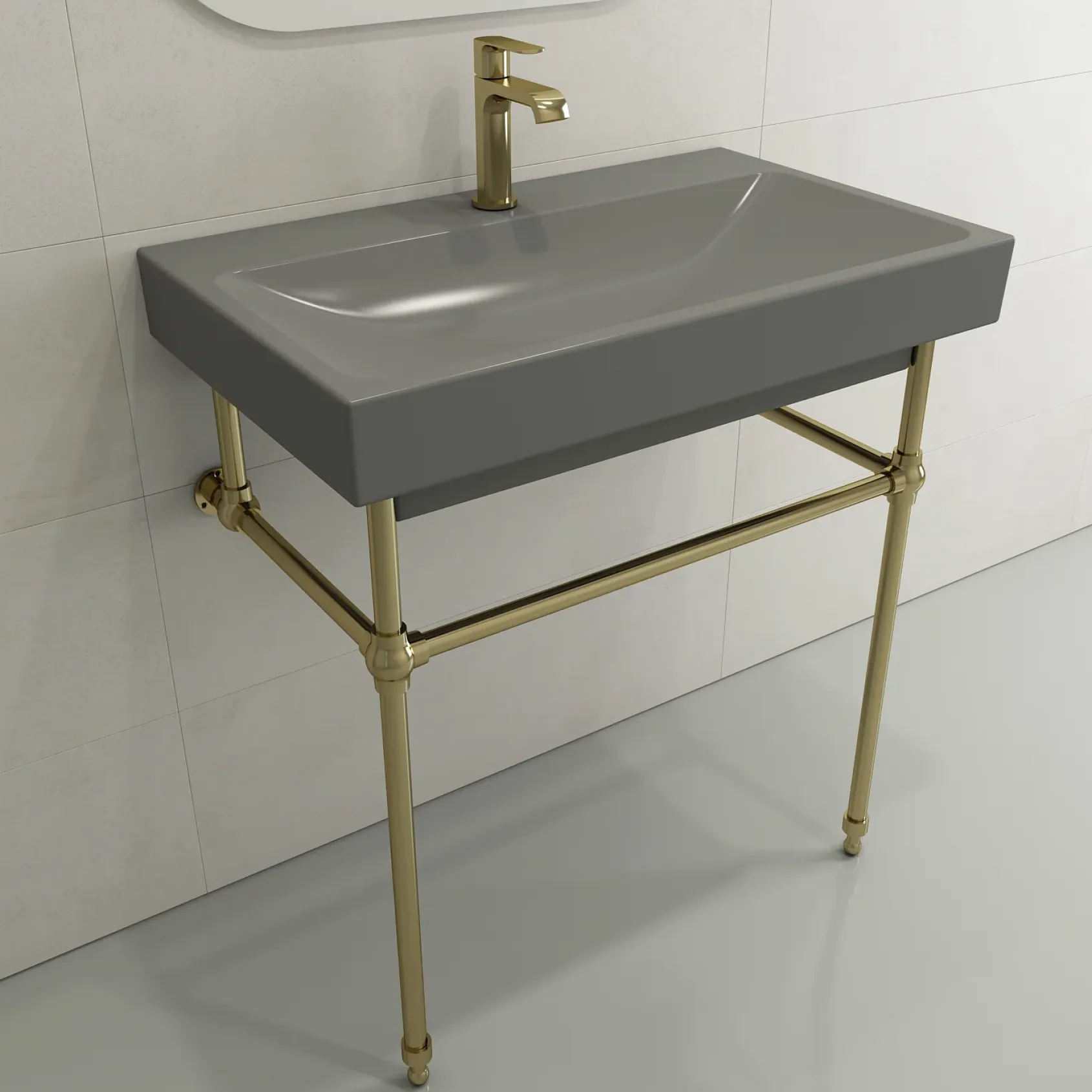 BOCCHI Scala 32" Rectangle Wallmount Fireclay Bathroom Sink, Matte Gray, Single Faucet Hole, 1078-006-0126