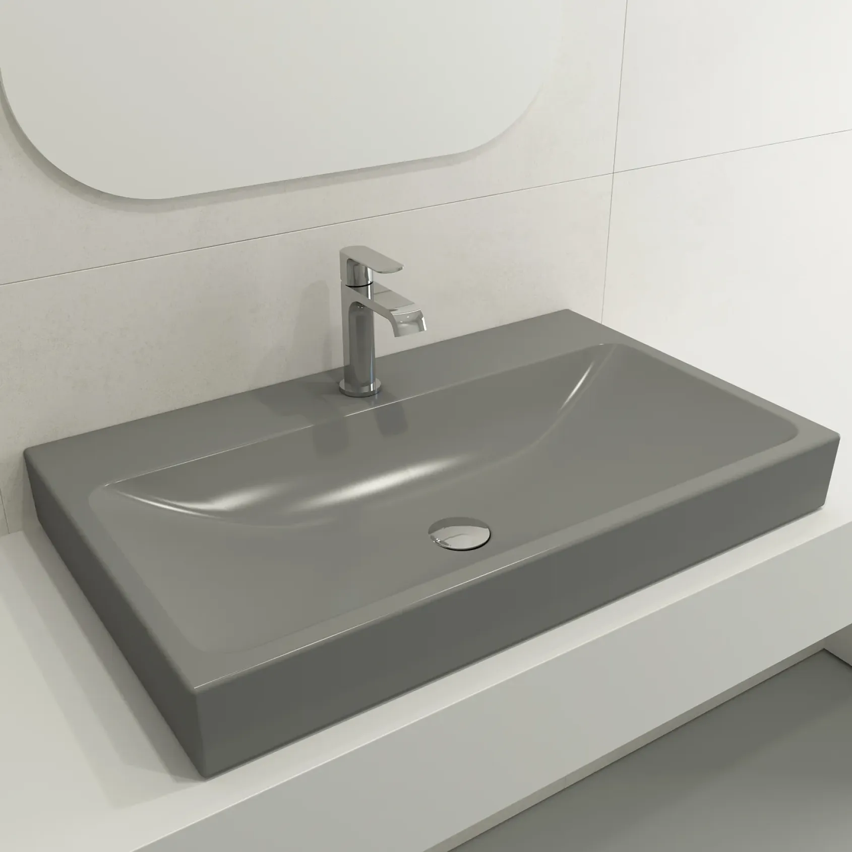 BOCCHI Scala 32" Rectangle Wallmount Fireclay Bathroom Sink, Matte Gray, Single Faucet Hole, 1078-006-0126
