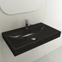 BOCCHI Scala 32" Rectangle Wallmount Fireclay Bathroom Sink, Matte Black, Single Faucet Hole, 1078-004-0126