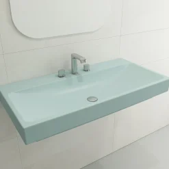 BOCCHI Scala 40" Rectangle Wallmount Fireclay Bathroom Sink, Matte Ice Blue, 3 Faucet Hole, 1079-029-0127