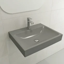 BOCCHI Scala 24" Rectangle Wallmount Fireclay Bathroom Sink, Matte Gray, Single Faucet Hole, 1077-006-0126